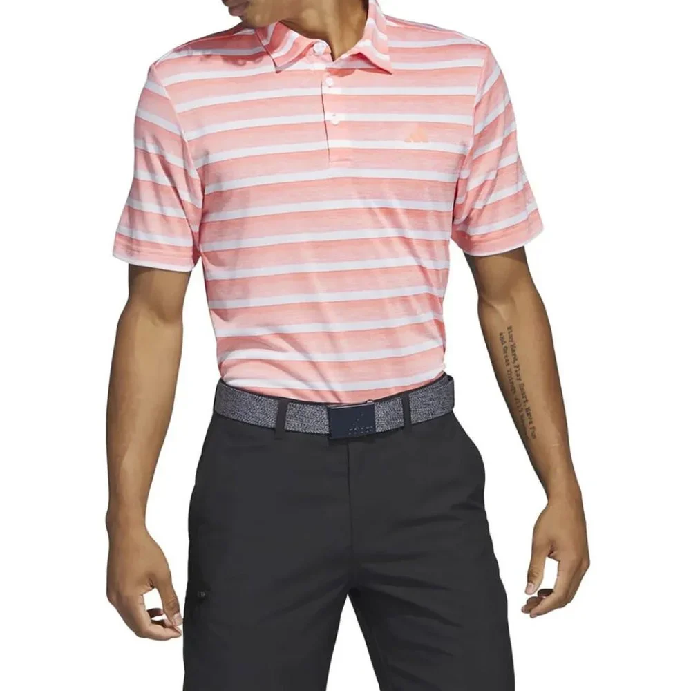 Adidas Two Color Striped Golf Polo Shirt Mens M L Coral Fusion White